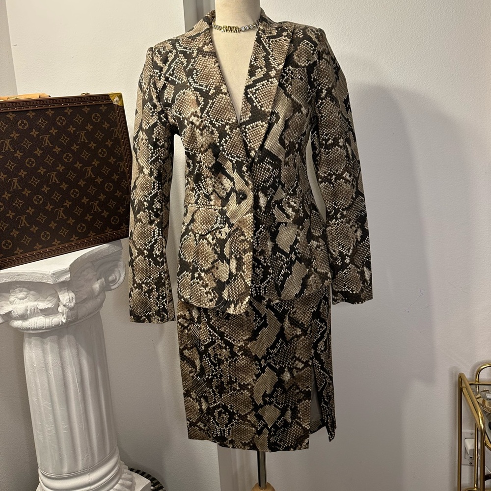Altuzarra Brown Black Cream Snake Print Skirt Set